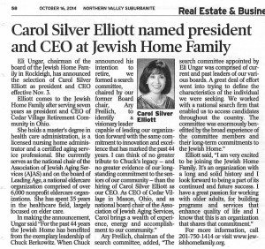 Carol Silver Elliott named president and CEO at Jewish Home Family - October 16, 2014 - N20160015 - Elliott, Carol Silver; President & CEO; 2014 