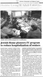 Jewish Home pioneers IV program to reduce  hospitalization of seniors - October 21, 2016 - N20160033 - 2016; JHAL; IV Therapy; Levant, Lauren  